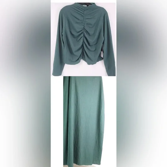 NWT Lot of 2x [Almost Famous] Green Ruched Top & Maxi Skirt, Women’s Plus 2X, 3X - Picture 2 of 11
